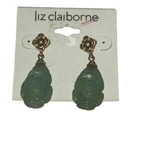 Liz Claiborne Jade Look Flower Drop Earrings NEW Old Stock Retro Art Nouveau